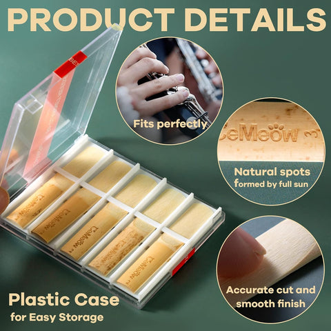 Clarinet Reeds 3.0, CeMeow Traditional Reeds for Clarinet Beginner 10Pack with Plastic Box, Thinner Reed Tip Advanced Cutting Technology for Clarinet Beginner and Player