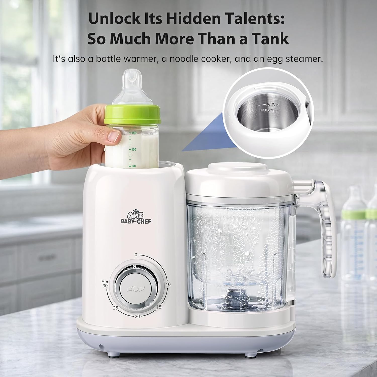 AMZBabyChef Baby Food Maker Blender: 4-in-1 Steamer and Puree Processor