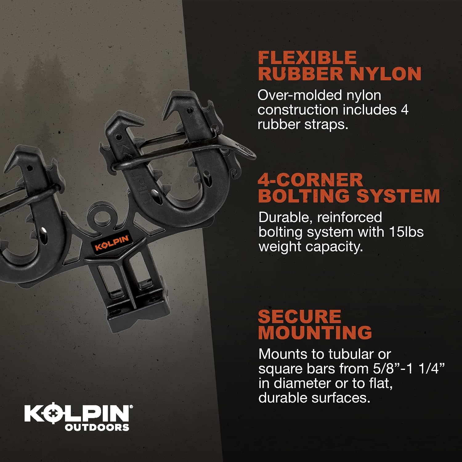 Kolpin Rhino Grip® Double – Pair | Carry two Guns, Bows, Shovels & More, Broadly Fits ATV/UTV/Truck/Trailer/ Rack Mount | Fits 5/8”–1-1/4” Bars or Flat Surfaces - 21505