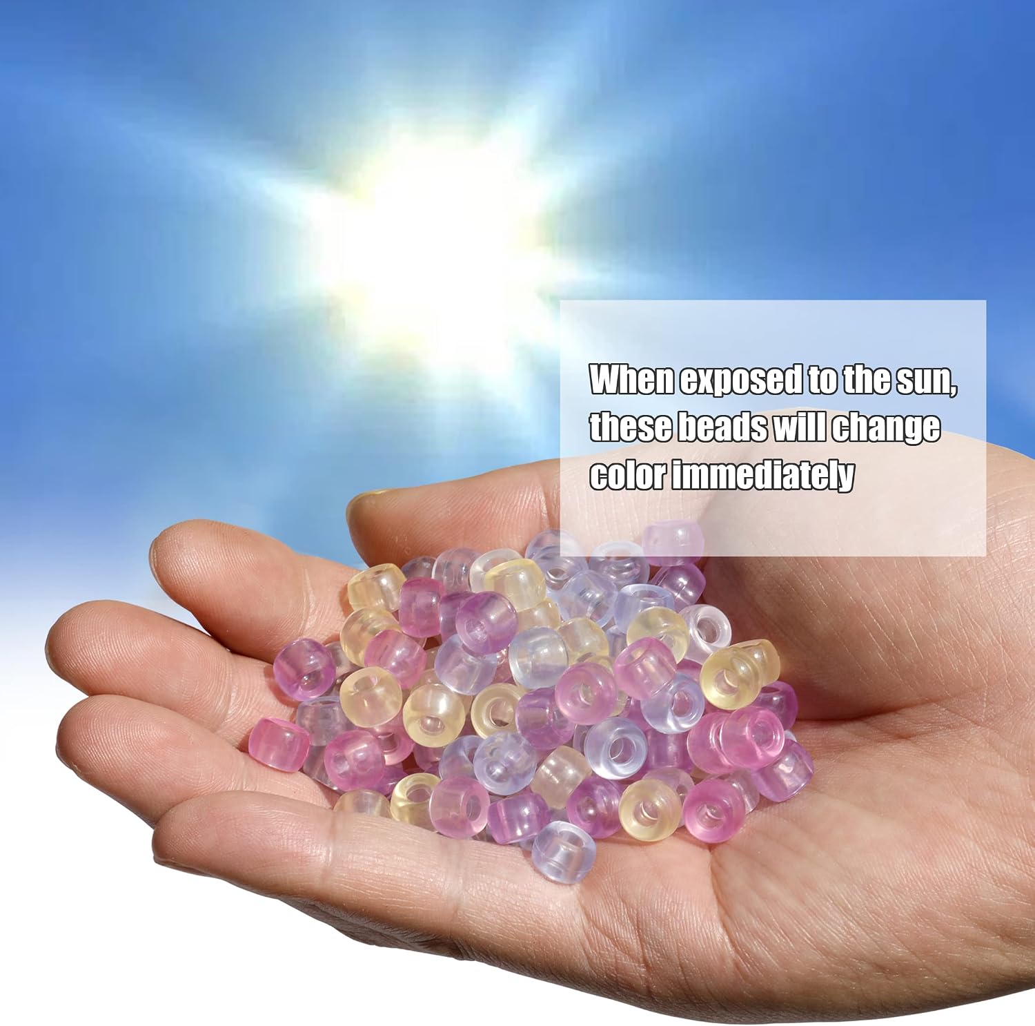 1000Pcs UV Pony Beads Bracelet, 9mm Solar Magic Beads, Color Changing for Necklace, Hair Beads, Key Chain, Jewelry Making