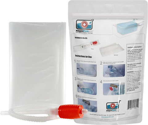 AquaPodKit Made in USA - Emergency Bathtub Water Storage Bladder 65-100 Gallon Capacity - BPA Free- Food Grade Materials - Hurricane Disaster Preparedness Supply - Family Survival Supply (Bag)