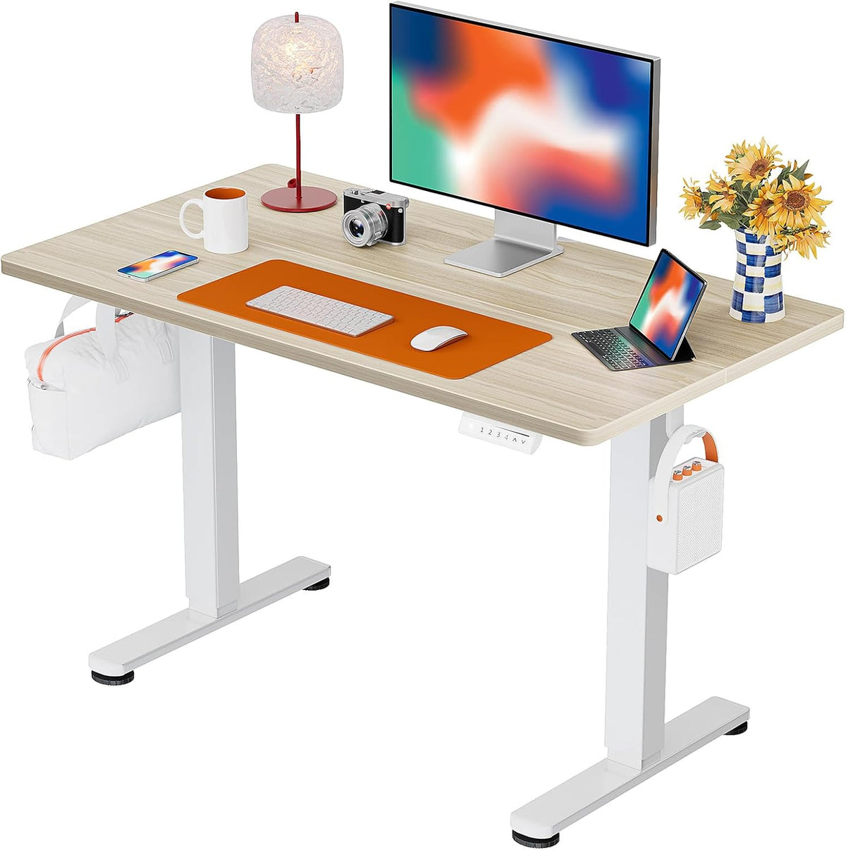 ErGear Height Adjustable Electric Standing Desk, 44 x 24 Inches Sit Stand up Desk, Memory Computer Home Office Desk, Natural