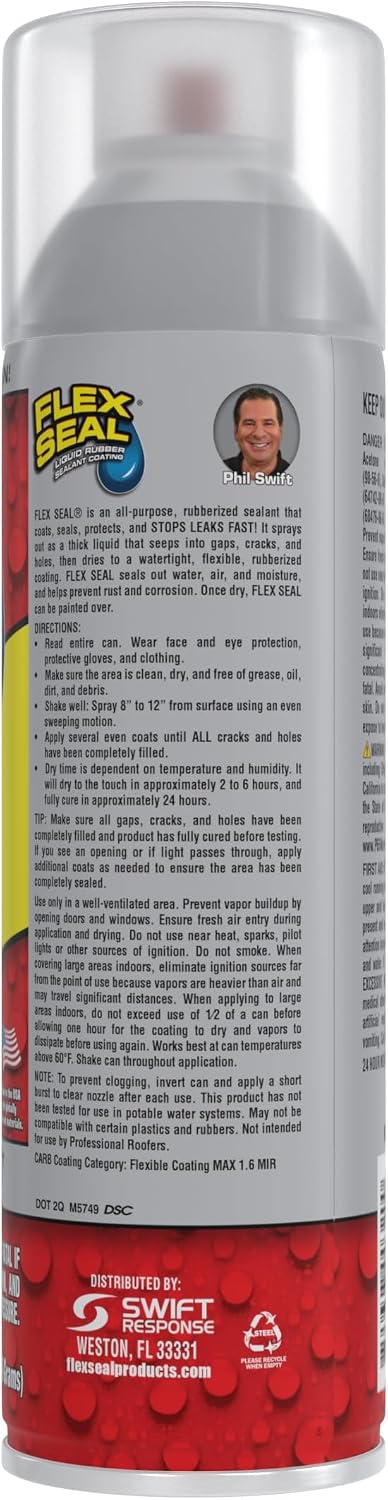 Flex Seal, 14 oz, Clear, Stop Leaks Instantly, Transparent Waterproof Rubber Spray On Sealant Coating, Perfect for Gutters, Wood, RV, Campers, Roof Repair, Skylights, Windows, and More