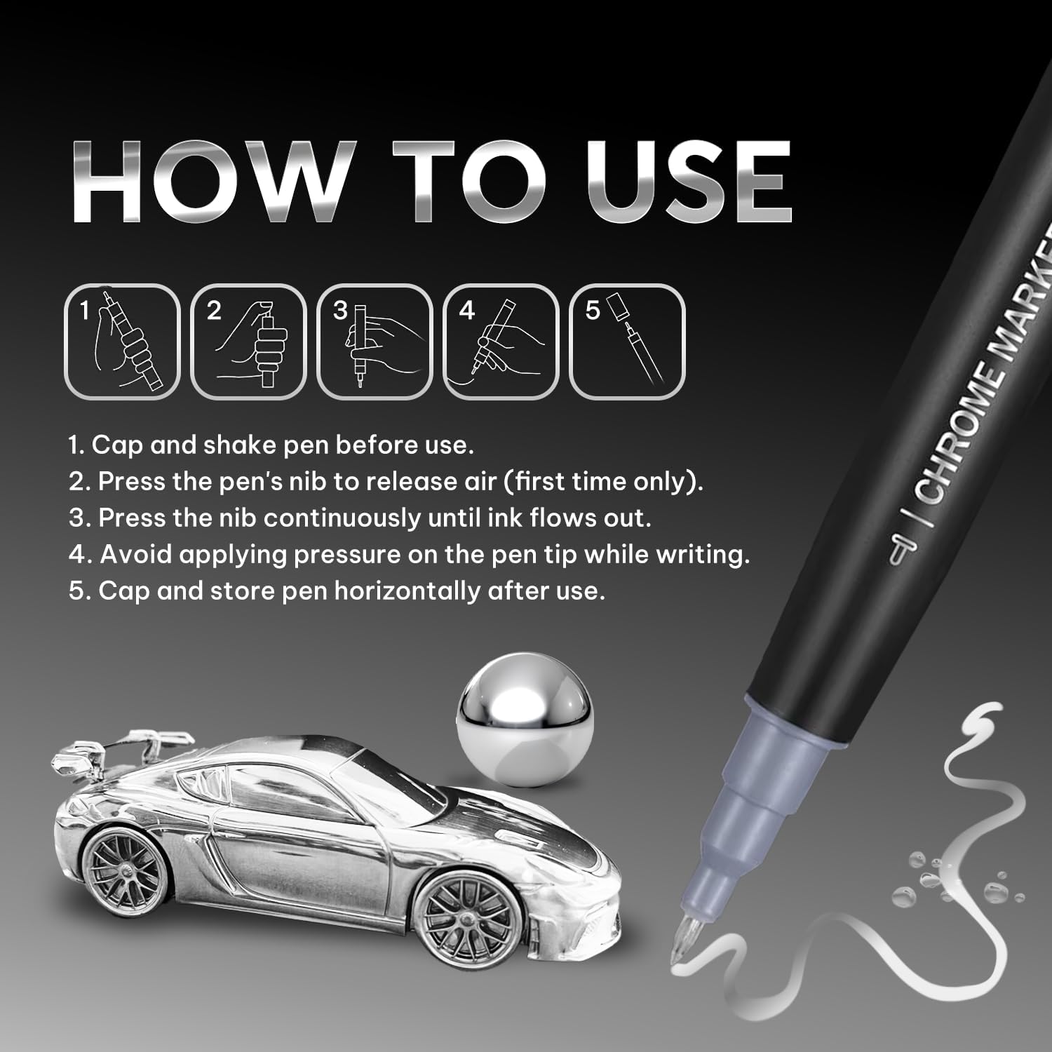 1PK Dual Tip Liquid Chrome Paint Marker, Mirror Chrome Pen