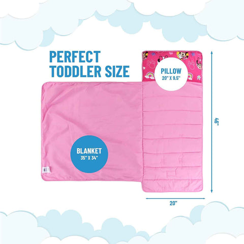 Jay Franco Kids Nap Mat with Embedded Pillow & Blanket – Soft 46"x20" Microfiber Sleeping Bag with Name Tag & Handle for School, Travel, Sleepover