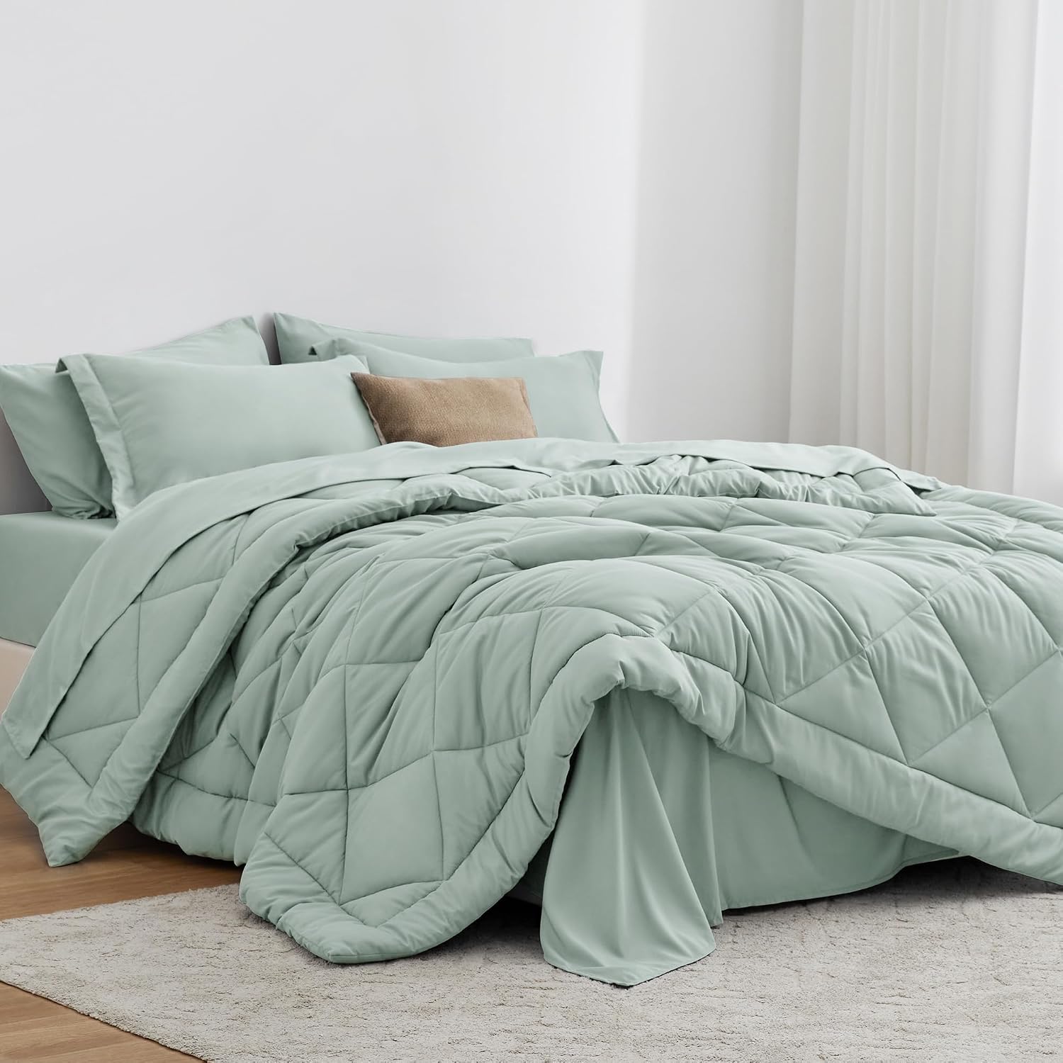 Love's cabin Full Comforter Set Aqua, 7 Pieces Full Bed in a Bag, All Season Bedding Sets with 1 Comforter, 1 Flat Sheet, 1 Fitted Sheet, 2 Pillowcase and 2 Pillow Sham