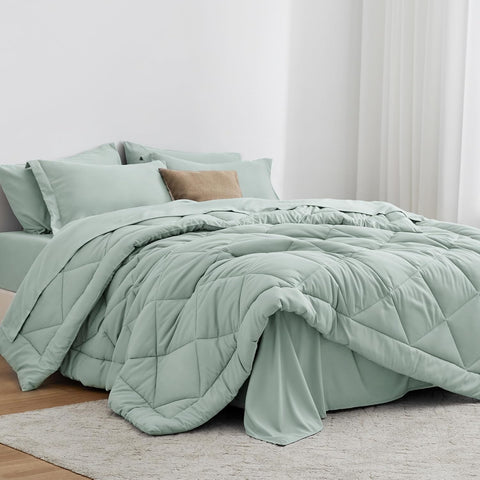 Love's cabin Full Comforter Set Aqua, 7 Pieces Full Bed in a Bag, All Season Bedding Sets with 1 Comforter, 1 Flat Sheet, 1 Fitted Sheet, 2 Pillowcase and 2 Pillow Sham