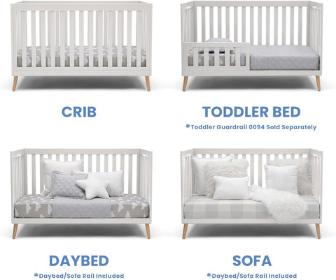 Delta Children Essex 4-in-1 Convertible Baby Crib, Bianca White with Natural Legs
