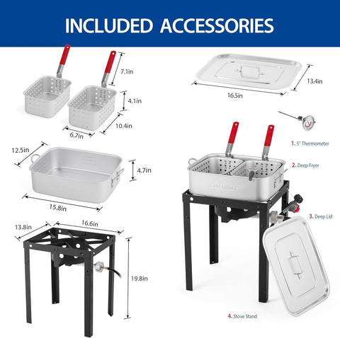 OuterMust 58,000 BTU Outdoor Fish Fryer with Baskets and Lid, 18 Qt. Propane Deep Fryer and 2 Inner Baskets, Ideal for Frying Fish, Chicken Wings, French Fries