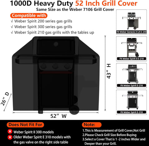 [Upgraded 1000D Heavy Duty Fabric] 52 inch Grill Cover for Outdoor Grill
