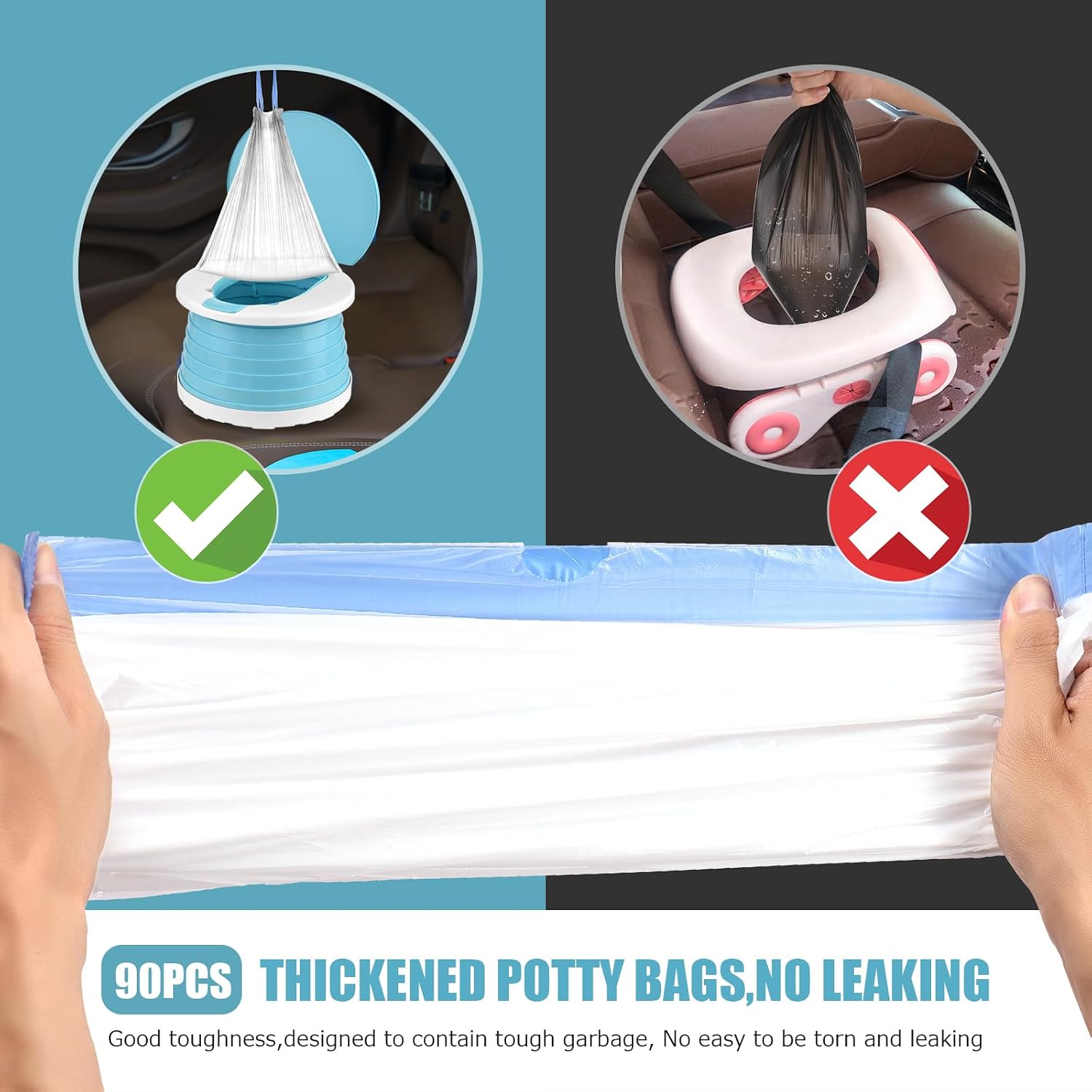 Portable Travel Potty Chair Liners Bags with Drawstring 90 PCS (18×20 INCH)