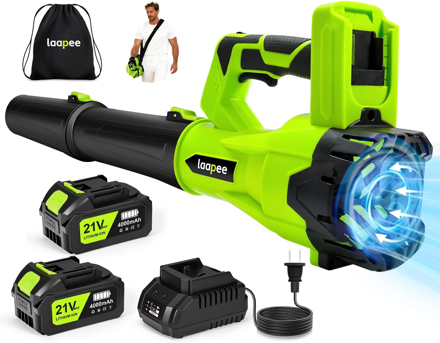 Leaf Blower Cordless 650CFM with 2x4.0Ah Battery Powered and Fast Charger