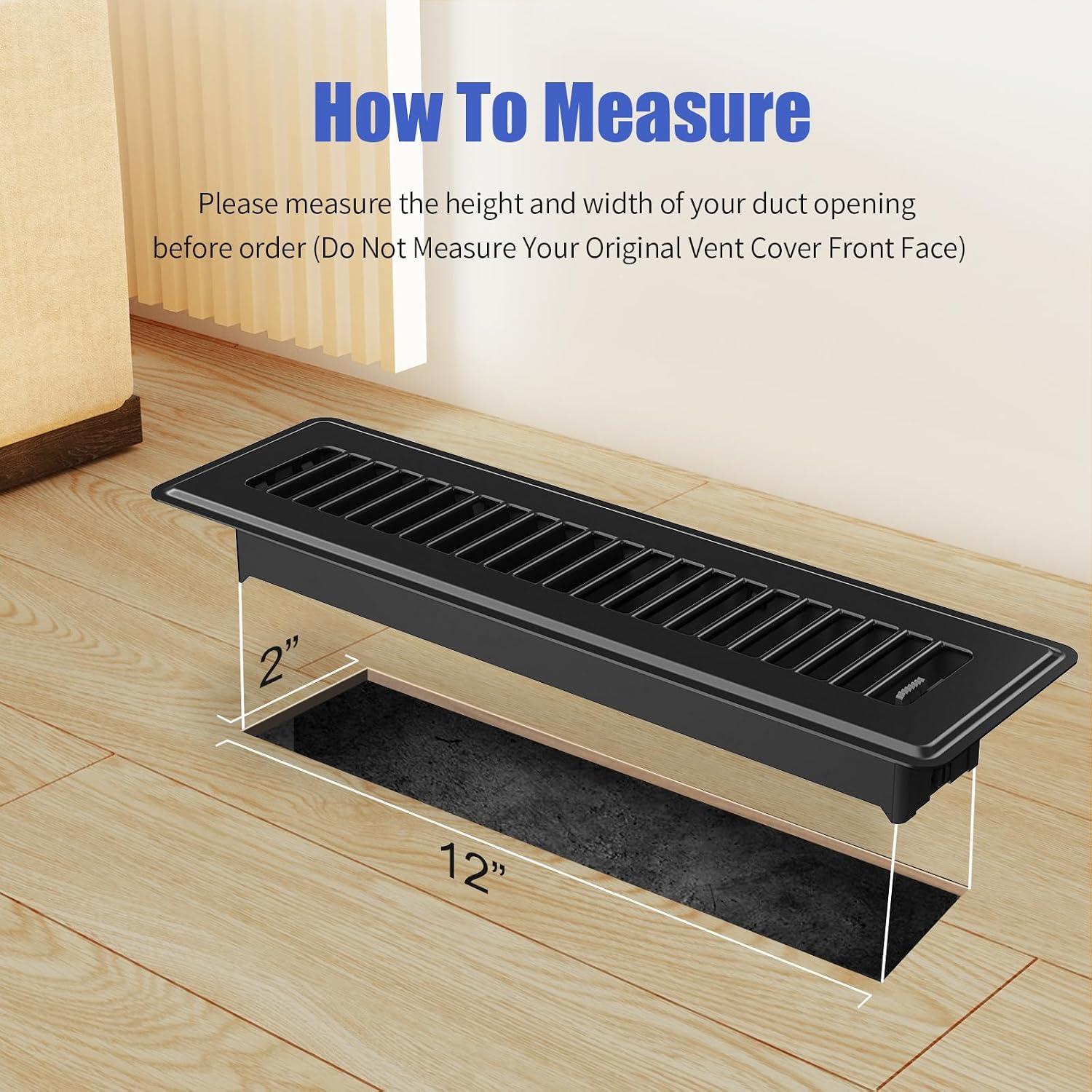 BYEWIRE 2x12 Floor Register, 6 Pack Heavy Duty Steel Floor Vent Covers