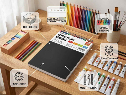 Soucolor Sketch Book 9" x 12", 100 Sheets Kids Art Sketchbook Drawing Pad