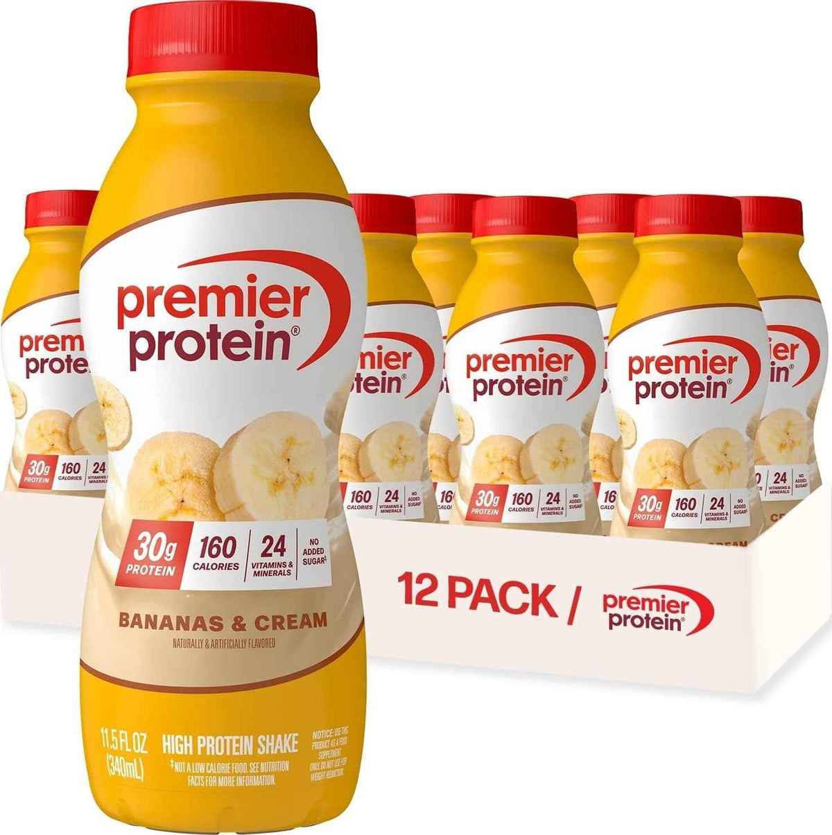 Premier Protein 30g High Protein Shake, Bananas & Cream, 12 Pack