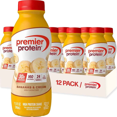 Premier Protein 30g High Protein Shake, Bananas & Cream, 12 Pack