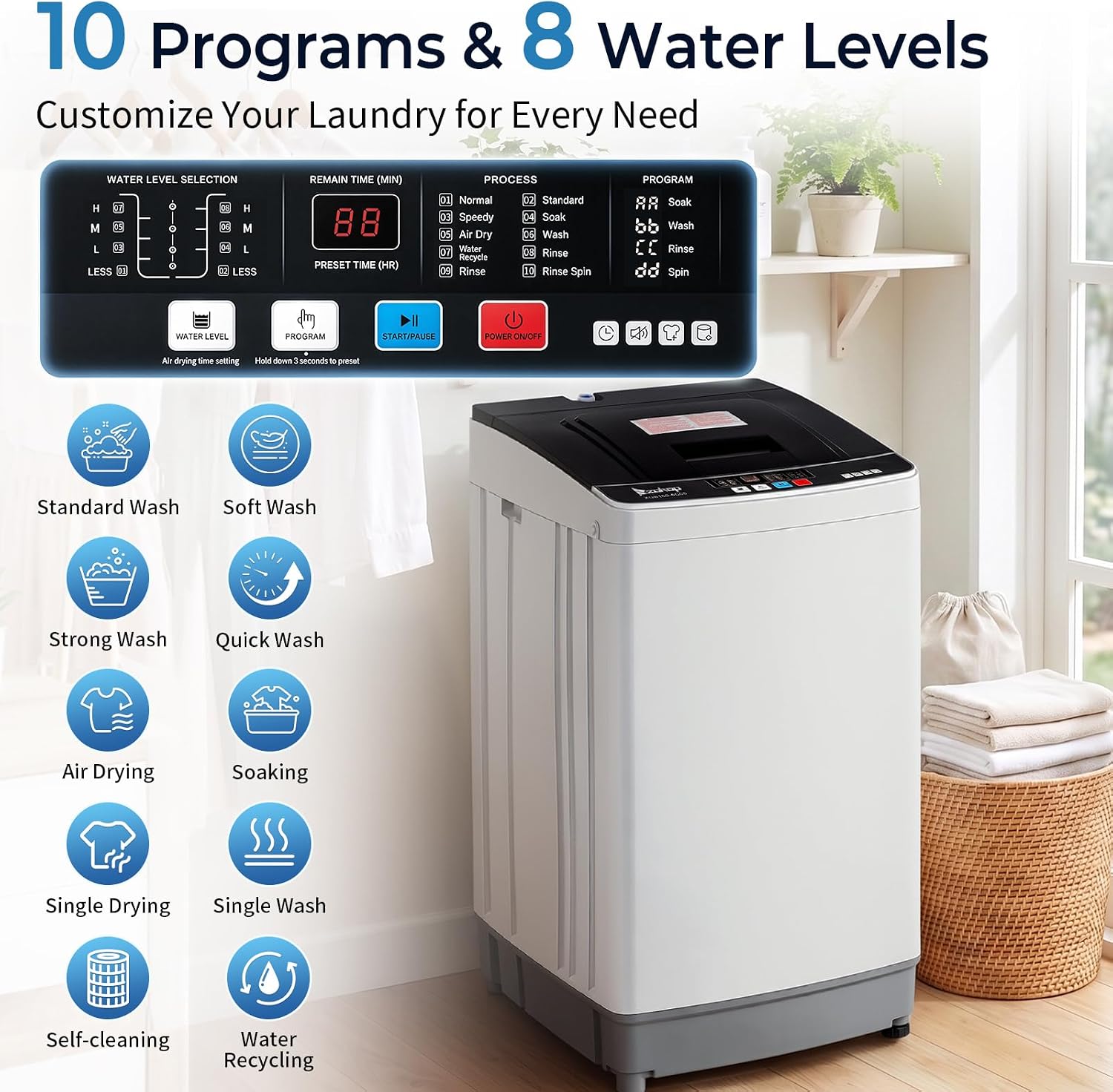 Winado 28LBS Full Automatic Portable Washing Machine with Drain Pump