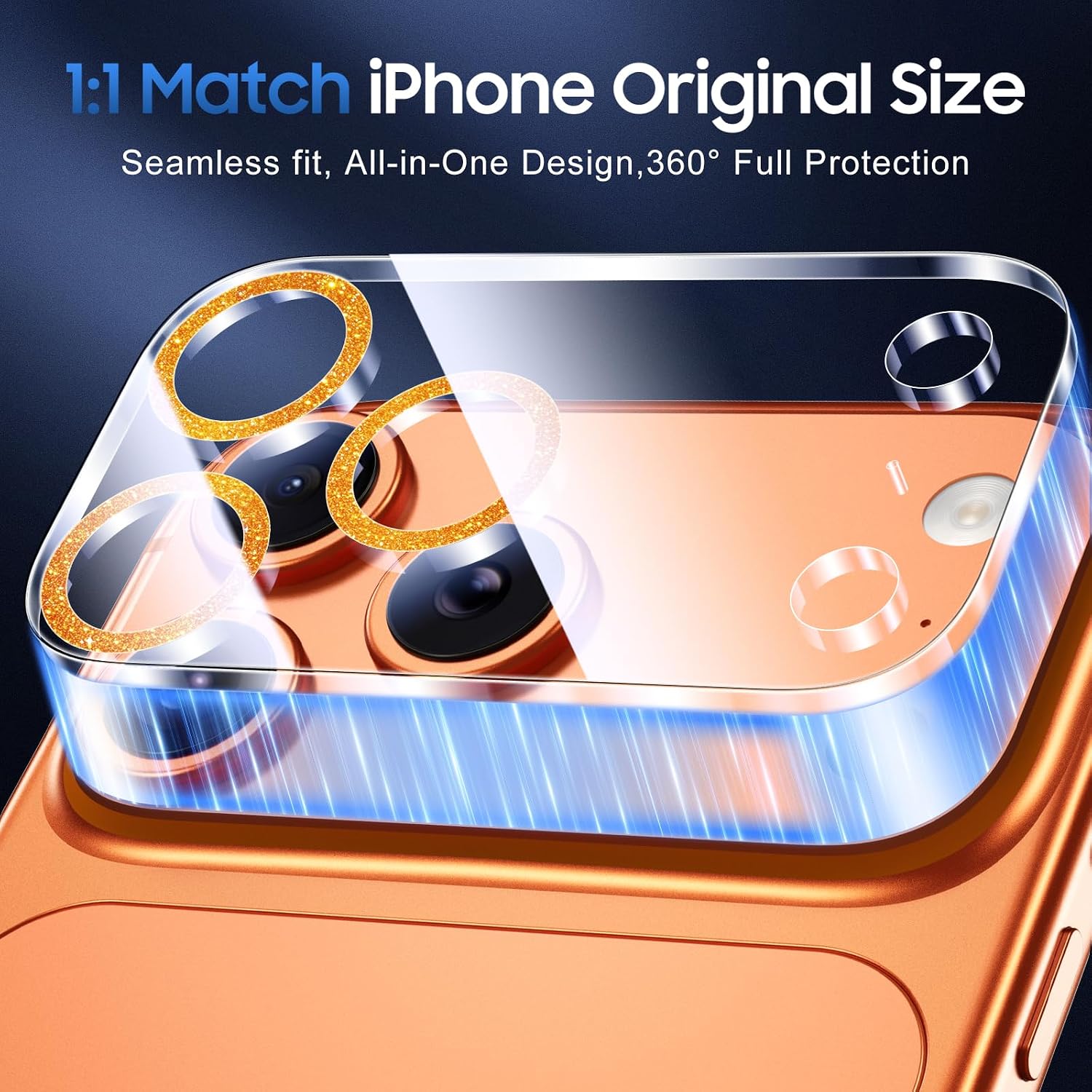 UniqueMe for 3 Pack iPhone 17 Pro Camera Lens Protector - Glitter Orange