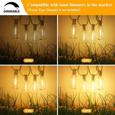 Brightever 50FT LED String Lights 27 Bulbs Outdoor Waterproof Dimmable