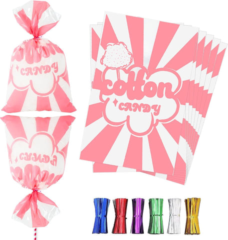 50 Pcs Cotton Candy Bags with Ties, 11.5 x 18.5 Inches