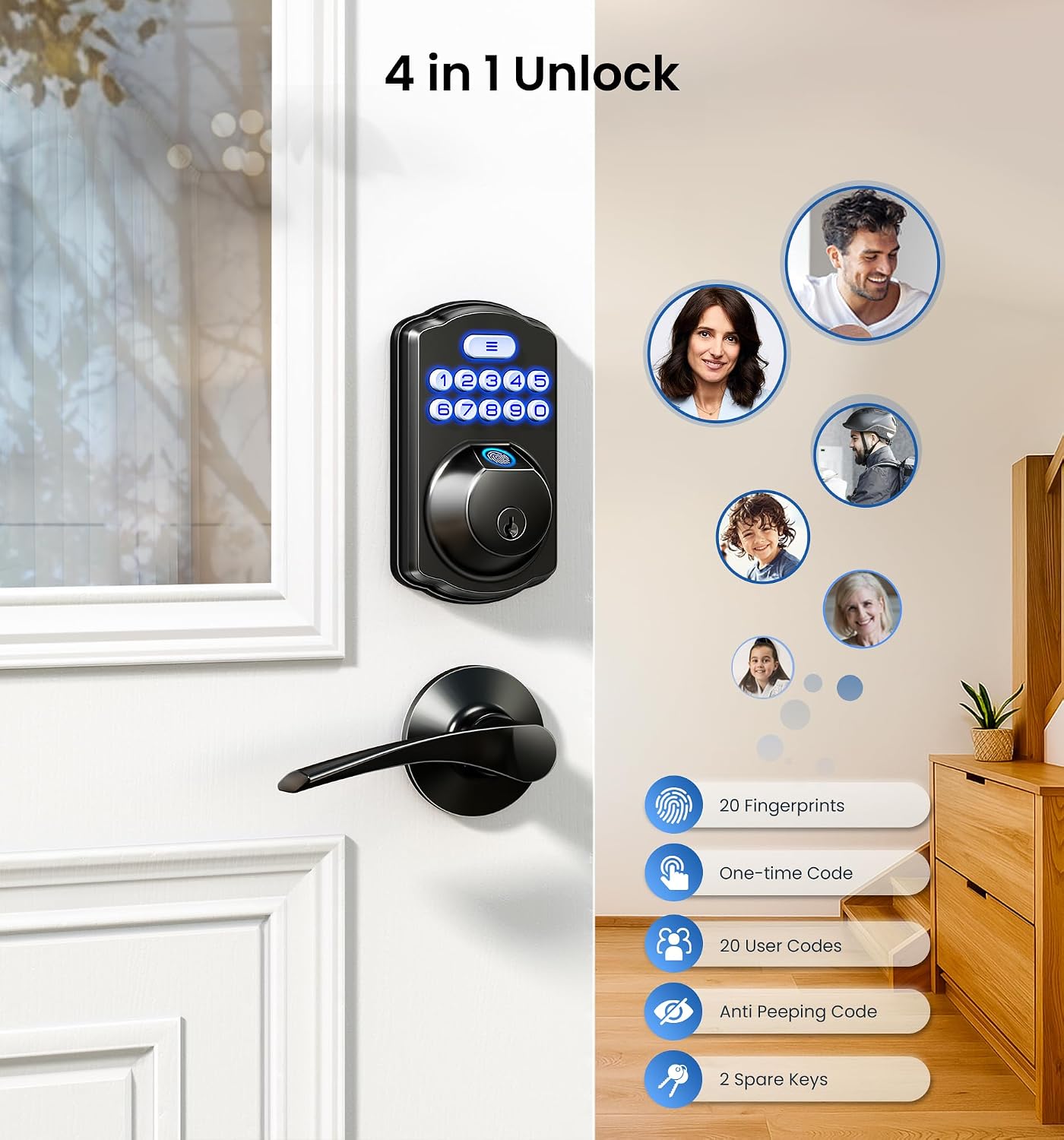 Veise KS02A Fingerprint Door Lock, Keypad Deadbolt, Matte Black