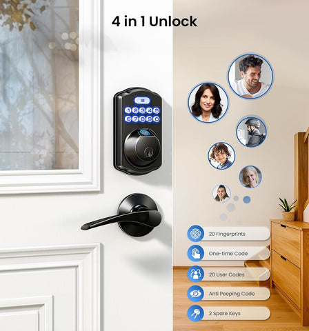 Veise KS02A Fingerprint Door Lock, Keypad Deadbolt, Matte Black