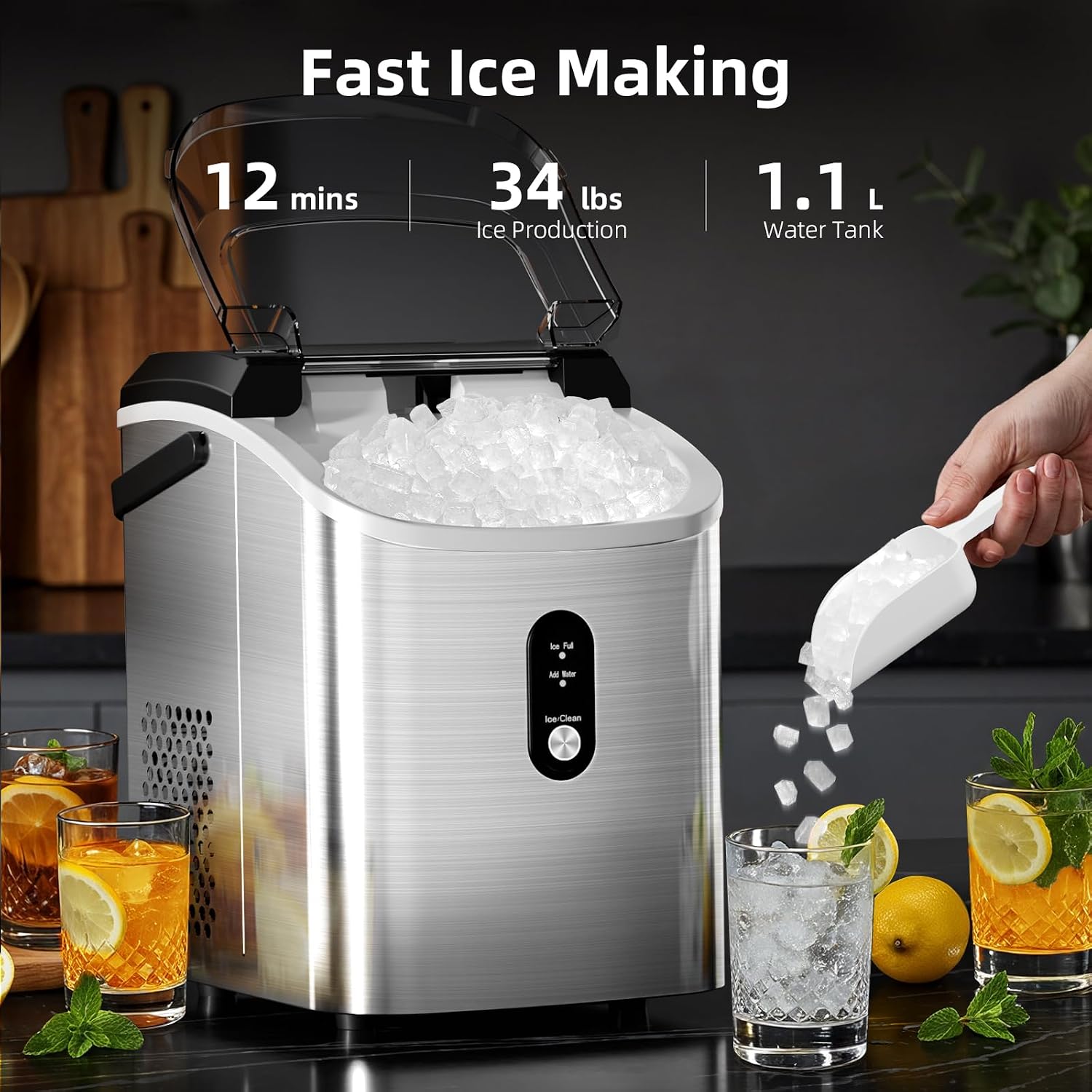 Antarctic Star Nugget Ice Maker Countertop with Soft Chewable Ice