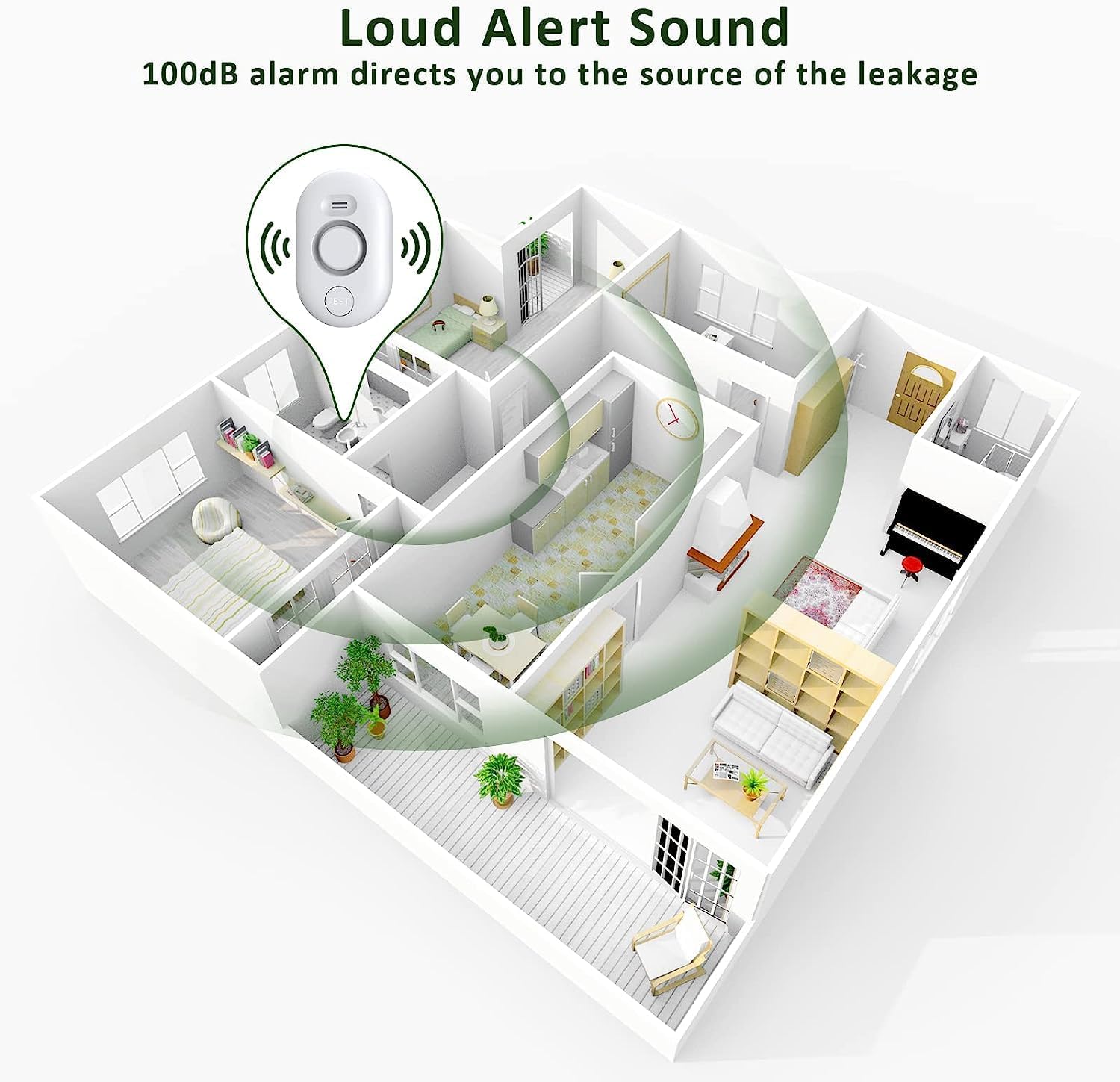 5 Pack Water Leak Detectors for Home, 100dB Water Sensor Alarm for Basement