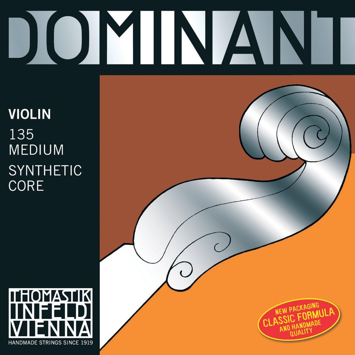 Thomastik-Infeld Dominant Violin String Set, 3/4 Size, Medium Tension - 135B.34 - Synthetic Core A, D, G with Steel E, Removable Ball - Clear & Balanced Tone, The Reference Standard for Violin