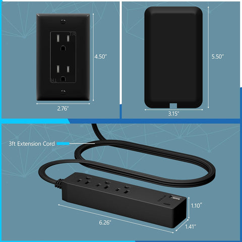 LIDER Outlet Extender with 3 Receptacles, 12W USB-A & USB-C, Flat-Face
