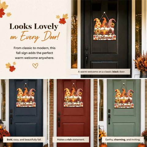 Fall Gnome Decor, Interchangeable Gnome Welcome Sign for Front Door