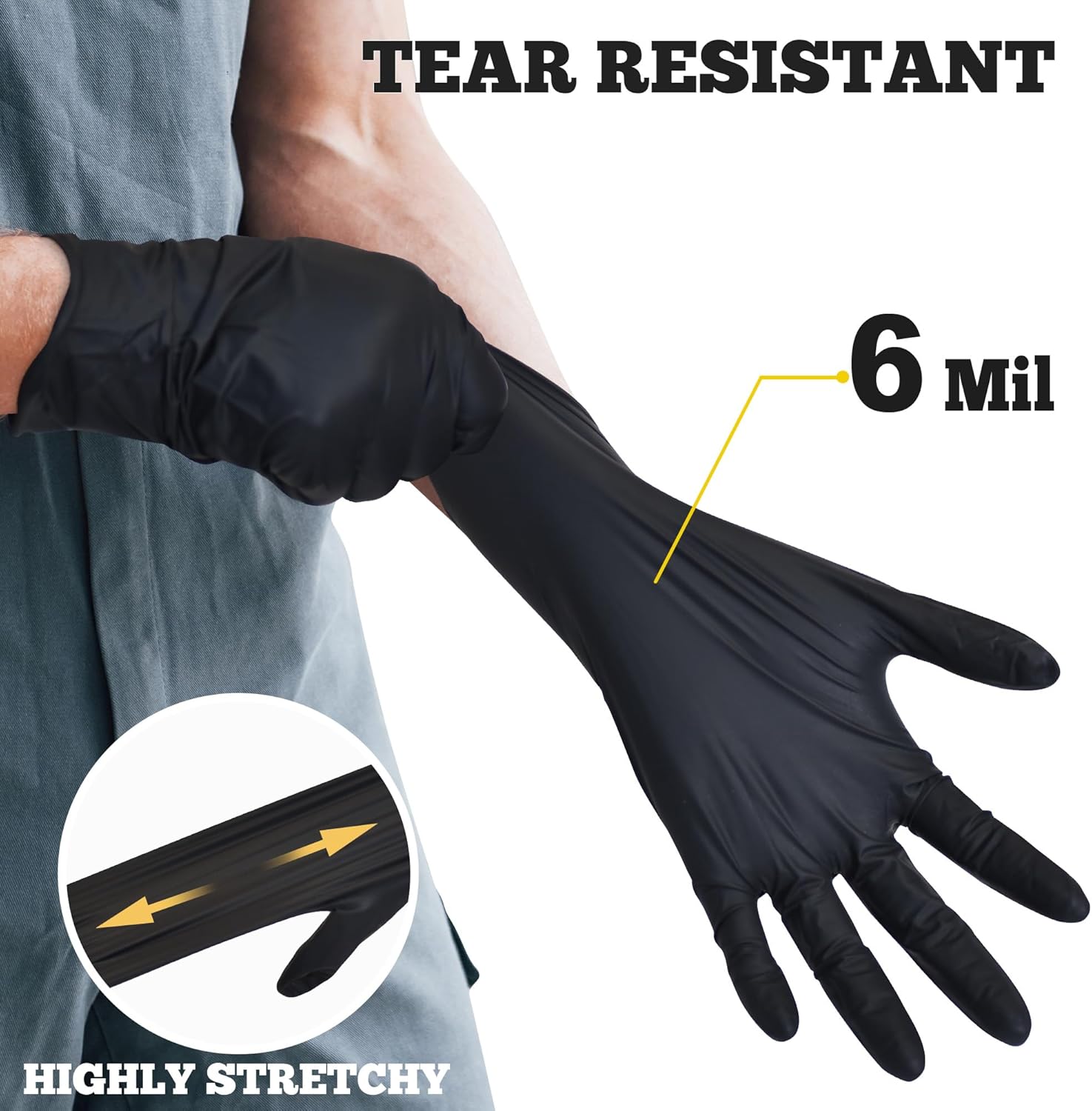TitanFlex Disposable Nitrile Exam Gloves - 6-mil, Black, Heavy Duty, Latex Free, Food Safe for Cooking