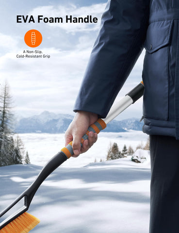 AstroAI 40" Snow Brush and Ice Scrapers for Car Windshield, Detachable Snow Scrapers with Ergonomic Foam Grip for Cars, Trucks, SUVs (Heavy Duty ABS, PVC Brush, Orange)