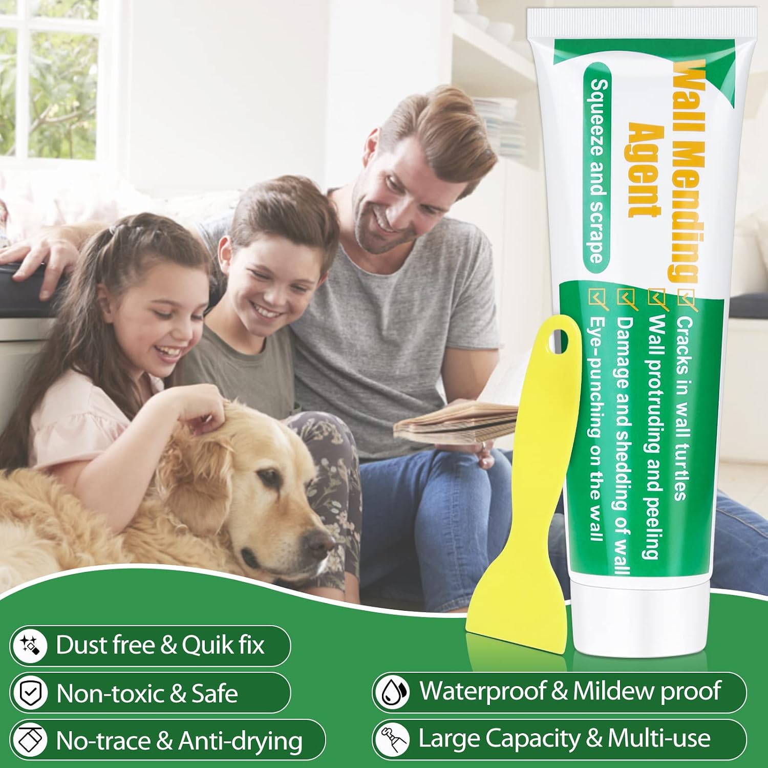 Drywall Repair Kit, Ranekie Drywall Hole Patch Kit Spackle Putty Wall Repair Large Hole Patch Kit, Wall Mending Agent with Scraper Easy to Fill The Holes for Home Wall, Plaster Dent Repair