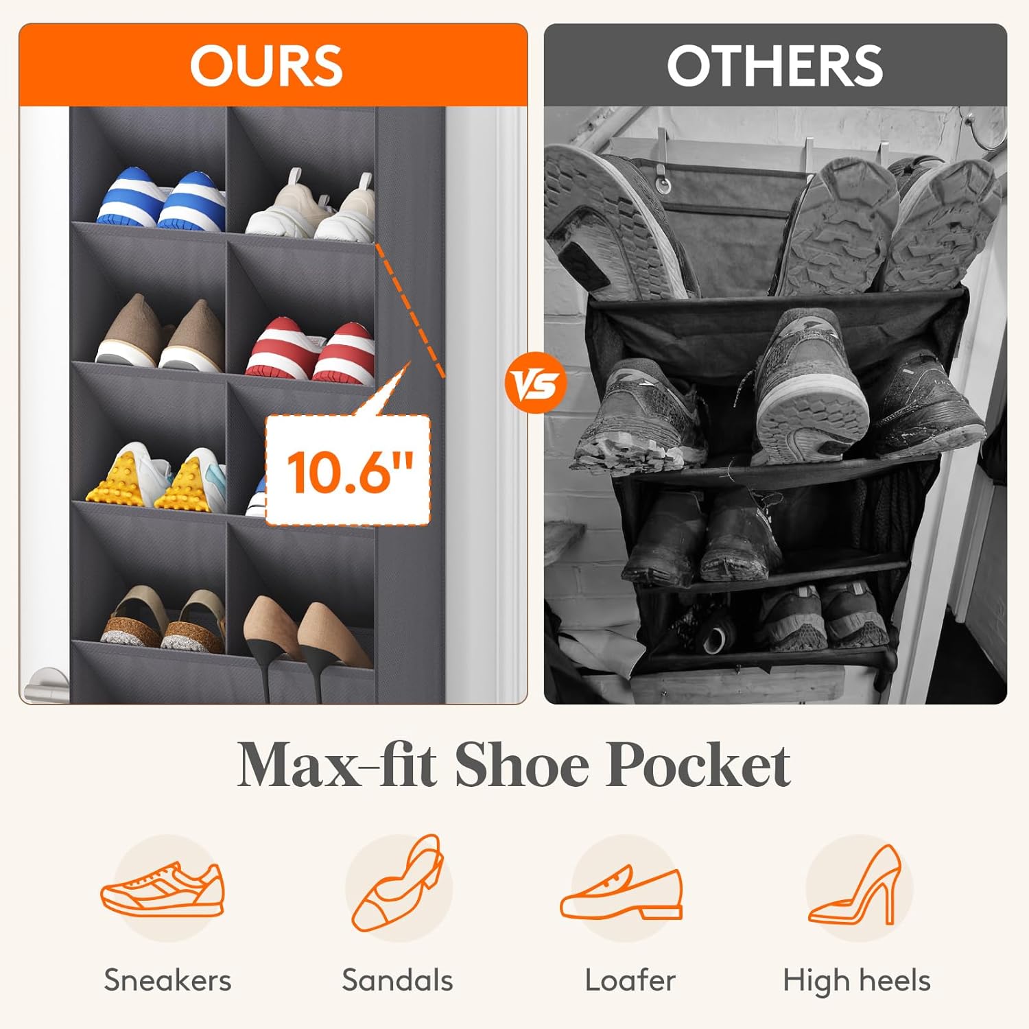 Lifewit 6 Tier Over the Door Shoe Organizer with 11 Large Deep Pockets, Fabric Hanging Shoes Shelf for Closet, Dorm Storage, Fit Up to 12 Pair Shoe Rack Holder for Sneakers, Boots, Gray