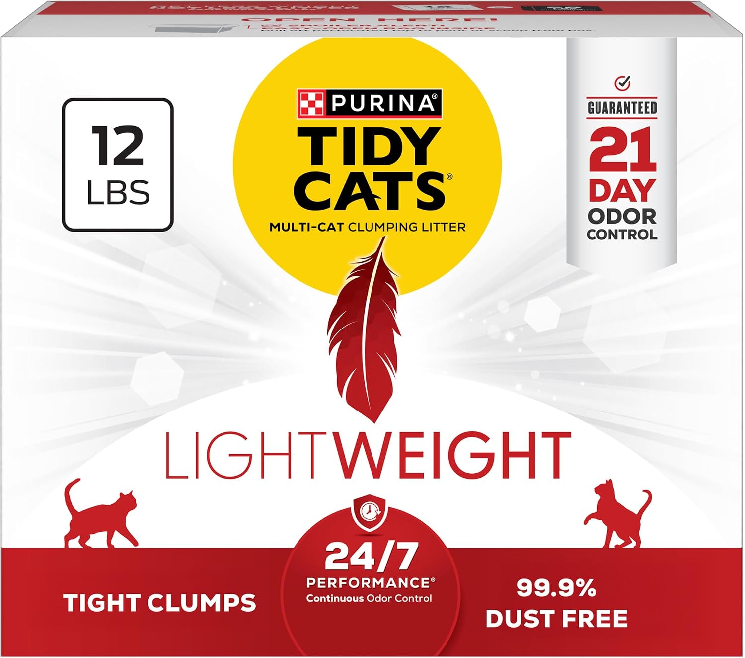 Purina Tidy Cats Lightweight Cat Litter, Low Dust, Clumping, Odor Control 24/7 Performance Multi Cat Litter, Clean Linen Scent, 12 lbs