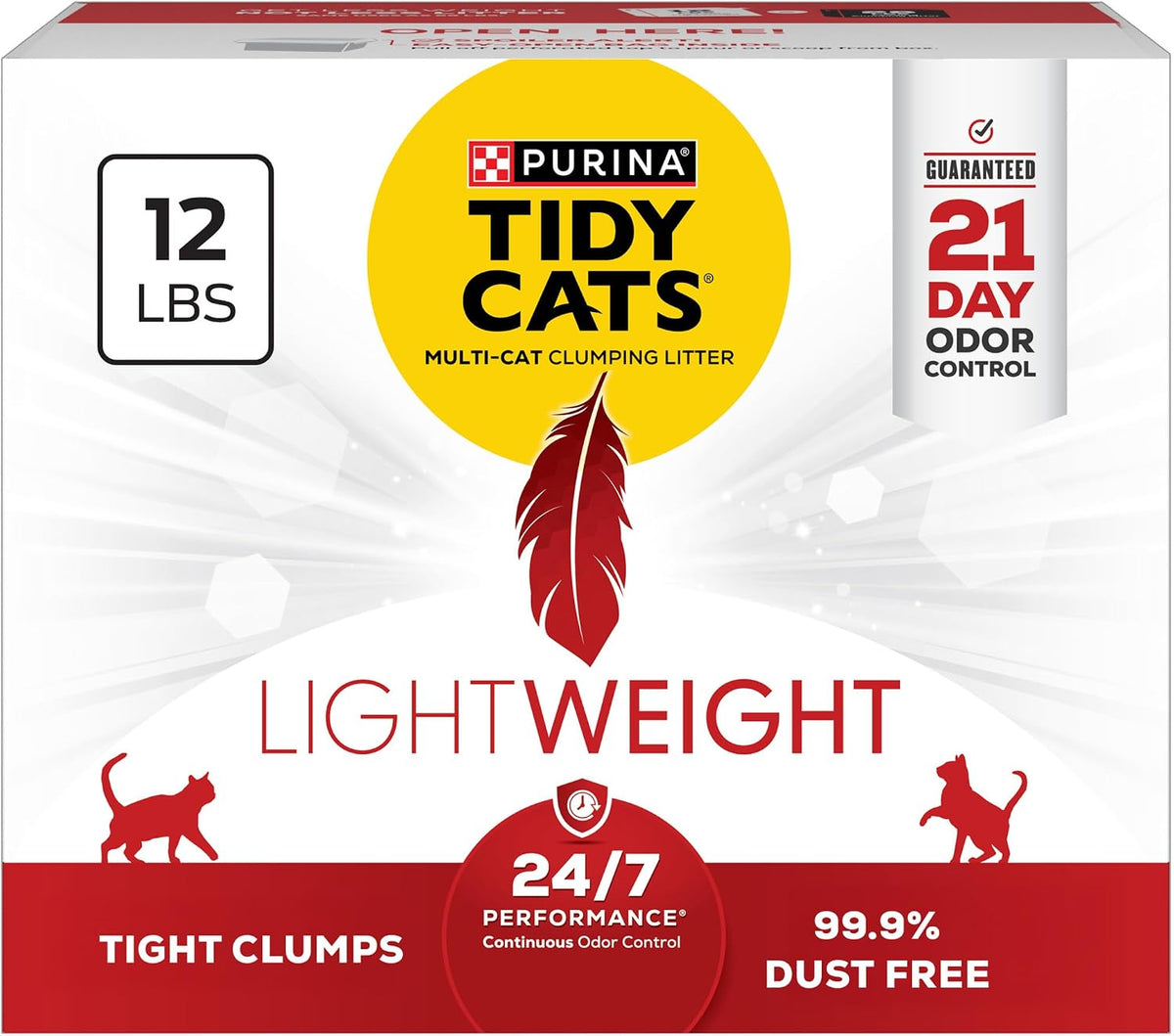 Purina Tidy Cats Lightweight Cat Litter, Low Dust, Clumping, Odor Control 24/7 Performance Multi Cat Litter, Clean Linen Scent, 12 lbs