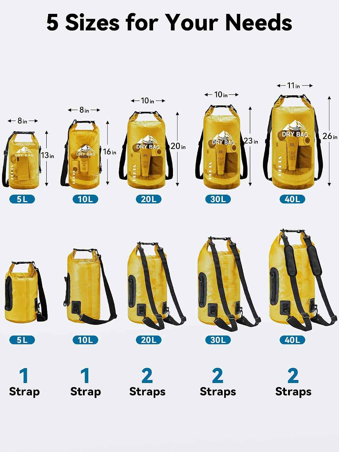 HEETA Dry Bag Waterproof Backpack with Phone Case 5L/10L/20L/30L/40L