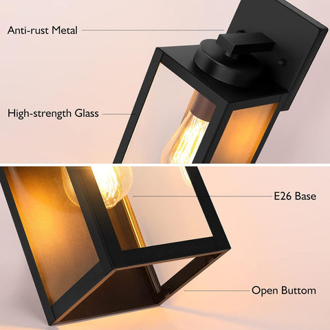 BesLowe Outdoor Wall Light Fixture, Modern Outside Porch Sconce, Black