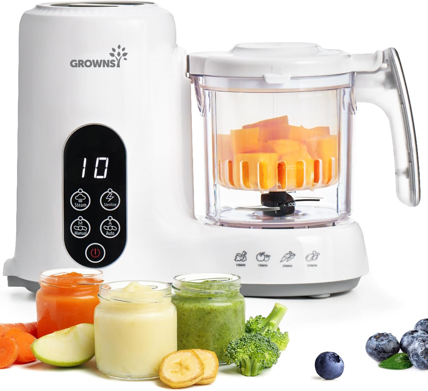 Grownsy Baby Food Maker, Steamer & Blender Baby Food Processor, White