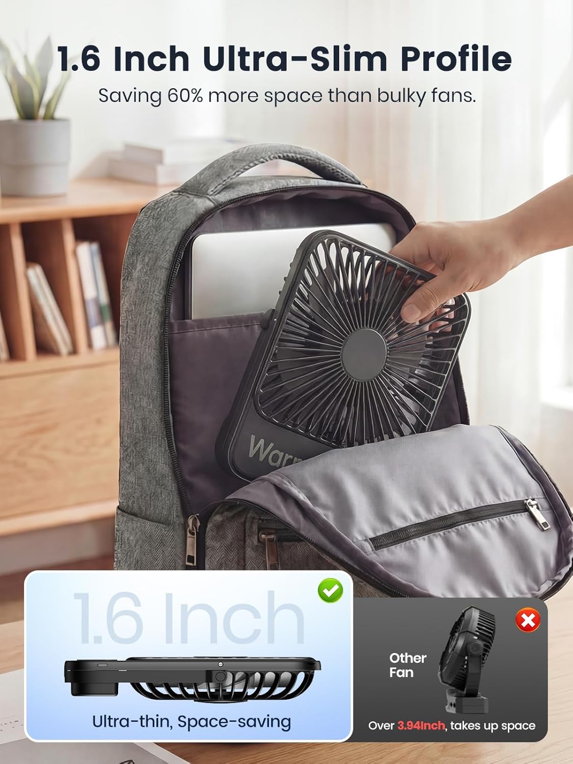 Warmco D3 10000mAh Portable Travel Fan, 7-inch Wide, 10-24H Battery Life