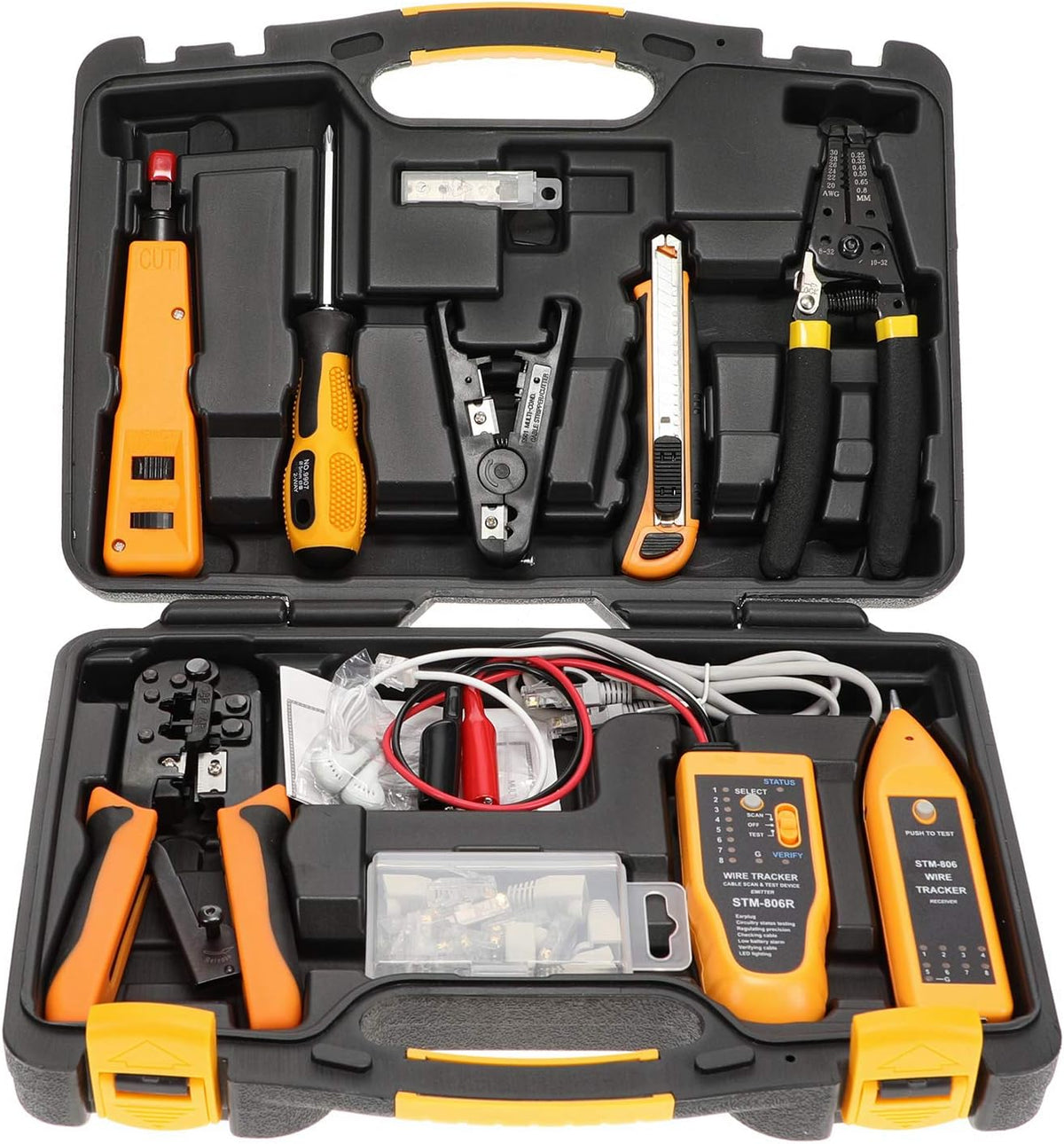 InstallerParts Professional Network Tool Kit 15 In 1 - RJ45 Crimper Tool Cat 5 Cat6 Cable Tester, Gauge Wire Stripper Cutting Twisting Tool, Ethernet Punch Down Tool, Screwdriver, Knife