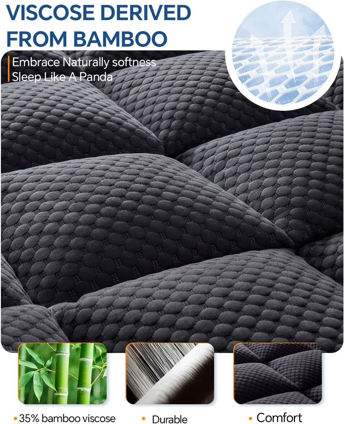 BEDELITE Twin XL Memory Foam Mattress Topper Dual Layer (Black)