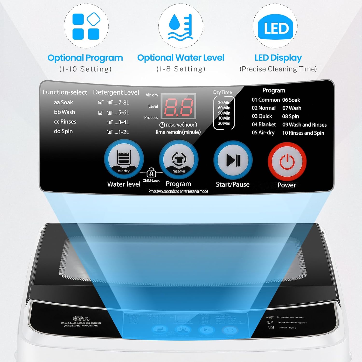 Nictemaw Portable Washing Machine, 17.8Lbs Capacity, Glass Top Lid