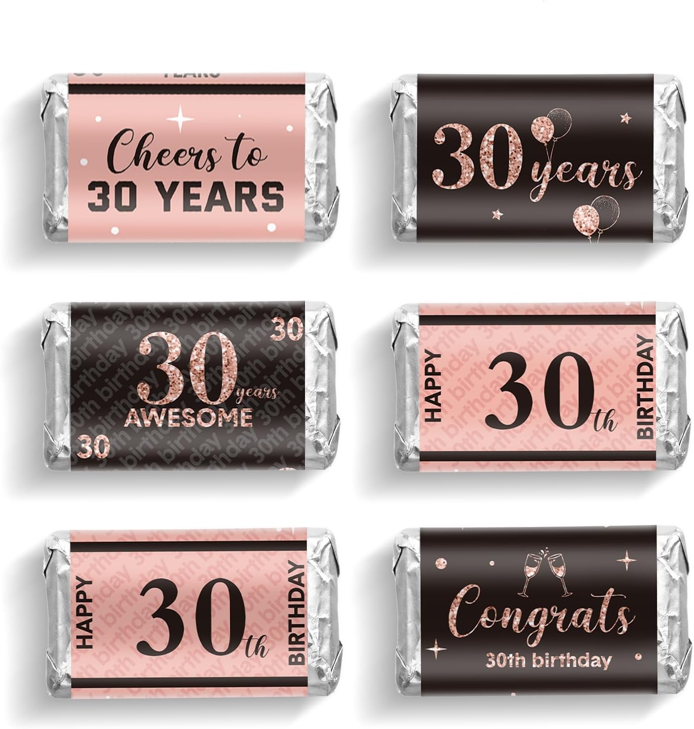 Tenare 90 Pcs 30th Birthday Candy Wrappers, Pink Stickers