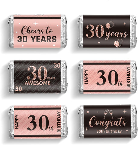 Tenare 90 Pcs 30th Birthday Candy Wrappers, Pink Stickers