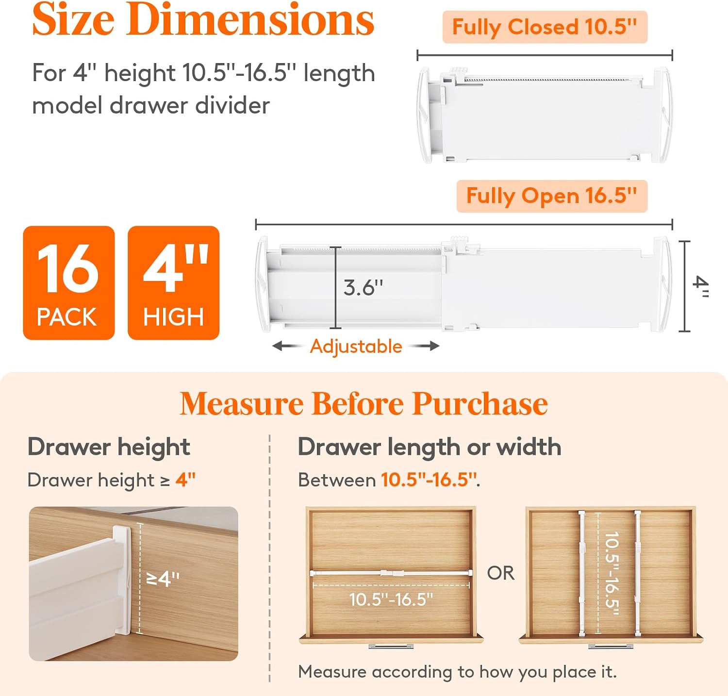 Lifewit 16 Pack 4" High Drawer Divider, Adjustable Drawer Organizer Clothes