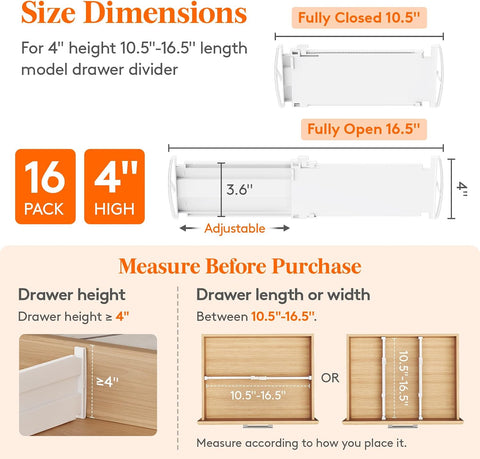 Lifewit 16 Pack 4" High Drawer Divider, Adjustable Drawer Organizer Clothes