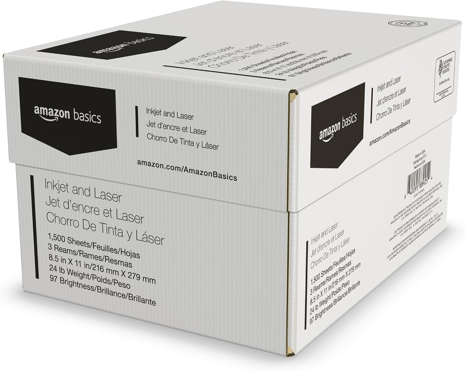 Amazon Basics Multipurpose Copy Printer Paper, 8.5 x 11 Inches, 24 lb Weight, 97 Bright White, 1500 Sheets (3 Packs of 500), for Inkjet and Laser