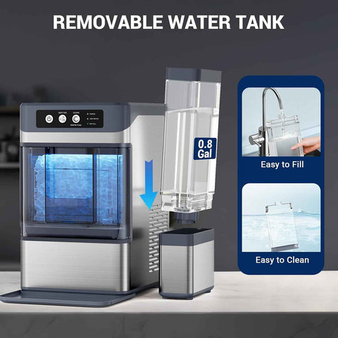 Nugget Ice Maker, 44Lbs/24H with 0.8 Gallon Tank, Soft Chewable Pellet Ice Ready in 5min Portable Ice Machine, Stainless Steels Ice Makers Countertop Self-Cleaning for Kitchens/Home/Office/Bar